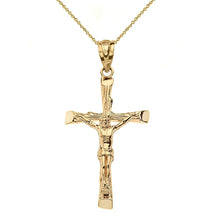 Load image into Gallery viewer, CaliRoseJewelry 10k Yellow Gold Jesus on The Cross Crucifix Textured Pendant Necklace