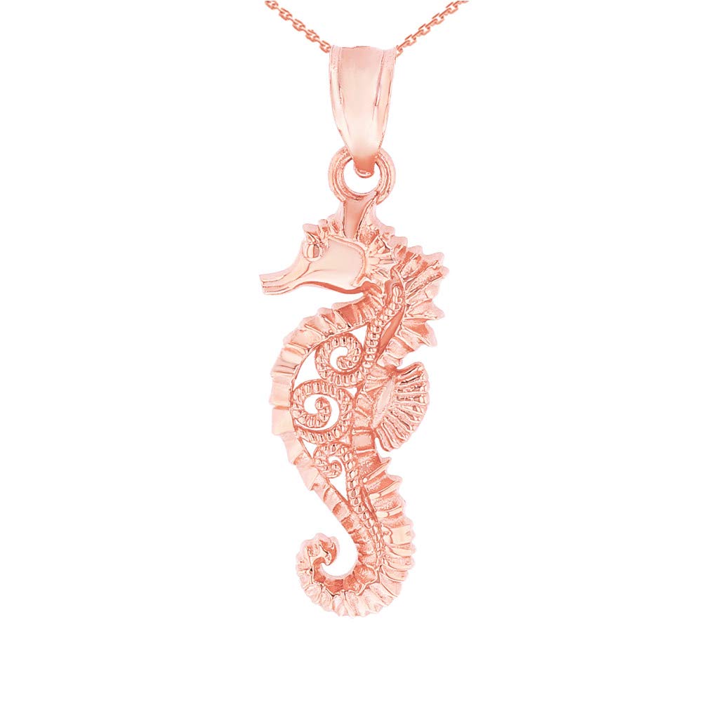 CaliRoseJewelry 14k Filigree Seahorse Charm Pendant Necklace