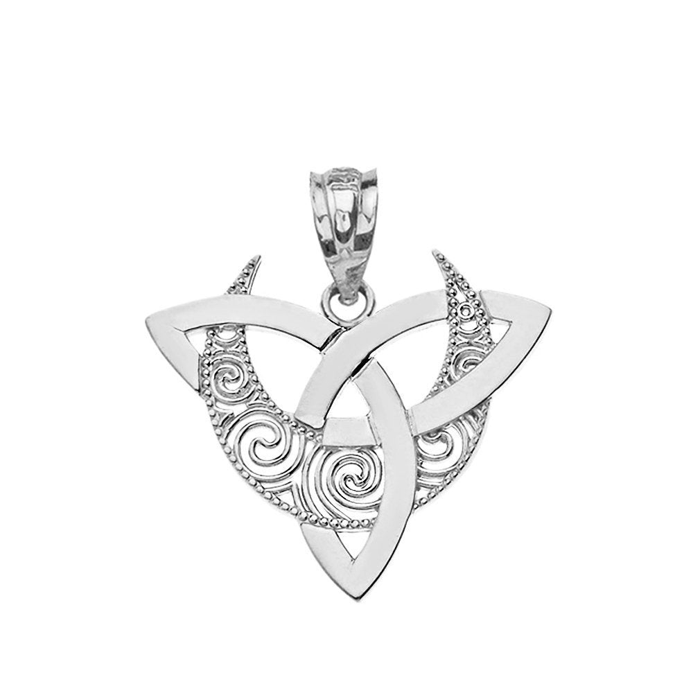 CaliRoseJewelry Sterling Silver Crescent Moon Celtic Triquetra Trinity Knot Pendant