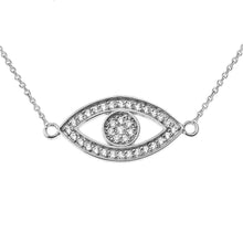 Load image into Gallery viewer, CaliRoseJewelry Sterling Silver Sideways Evil Eye Cubic Zirconia Pendant Necklace