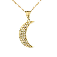 Load image into Gallery viewer, CaliRoseJewelry 10k Yellow Gold Crescent Moon Cubic Zirconia Pendant Necklace and Earrings Set