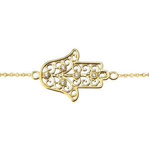 CaliRoseJewelry 14k Gold Sideways Hamsa Hand Cubic Zirconia Link Bracelet