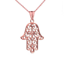 Load image into Gallery viewer, CaliRoseJewelry 10k Gold Hamsa Hand Heart Cubic Zirconia Charm Pendant Necklace