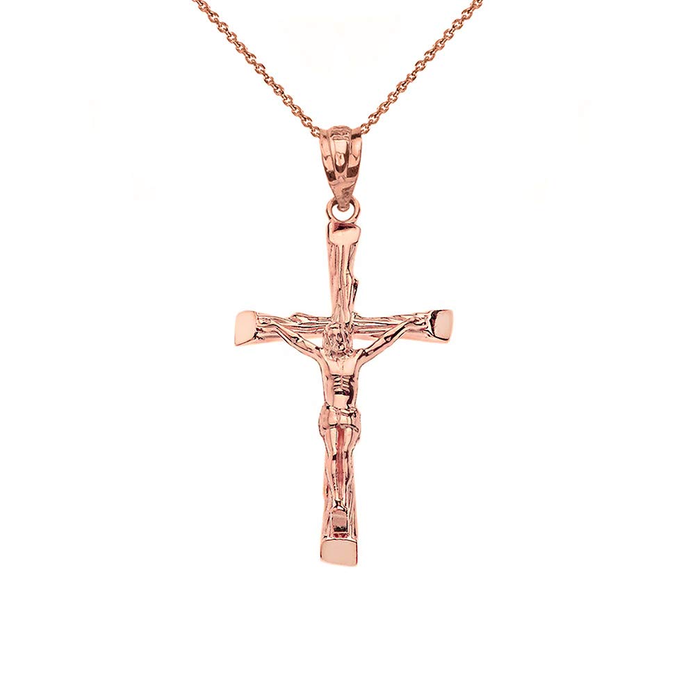 CaliRoseJewelry 10k Rose Gold Jesus on The Cross Crucifix Textured Pendant Necklace