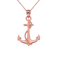 Load image into Gallery viewer, CaliRoseJewelry 10k Anchor Nautical Rope Sailor Navy Charm Pendant Necklace