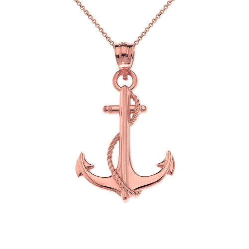 CaliRoseJewelry 14k Anchor Nautical Rope Sailor Navy Charm Pendant Necklace