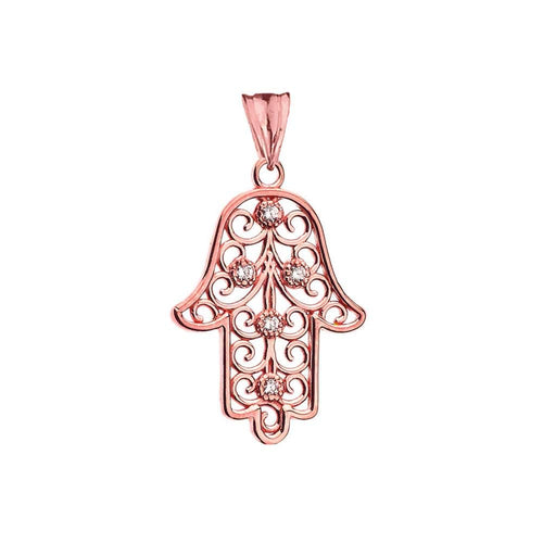 CaliRoseJewelry 10k Gold Hamsa Hand Cubic Zirconia Pendant