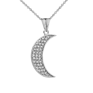 CaliRoseJewelry Sterling Silver Crescent Moon Cubic Zirconia Pendant Necklace and Earrings Set