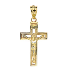 Load image into Gallery viewer, 10k Yellow Gold INRI Crucifix Cross Catholic Jesus Pendant