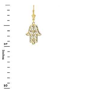 14k Gold Hamsa Hand of Protection Cubic Zirconia Earrings