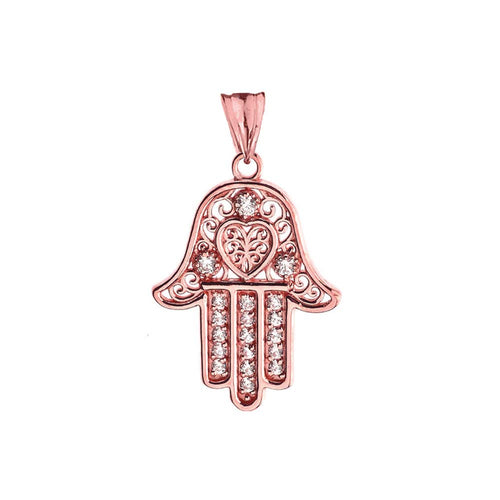 CaliRoseJewelry 10k Gold Hamsa Hand Heart Diamond Pendant