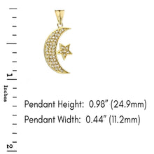 Load image into Gallery viewer, CaliRoseJewelry 14k Gold Crescent Moon and Star Cubic Zirconia Pendant and Earrings Set