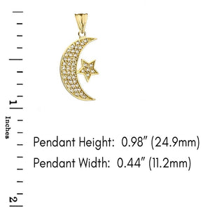 CaliRoseJewelry 14k Gold Crescent Moon and Star Symbol Cubic Zirconia Pendant