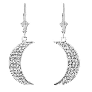 CaliRoseJewelry 14k Gold Crescent Moon Cubic Zirconia Pendant Necklace and Earrings Set
