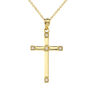 CaliRoseJewelry 10k Classy Elegant Diamond Simple Cross Charm Pendant Necklace