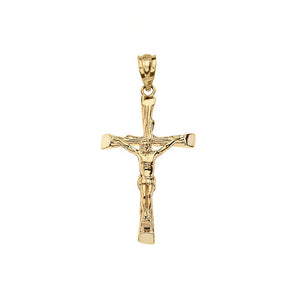 CaliRoseJewelry Yellow Gold Jesus on The Cross Crucifix Textured Pendant