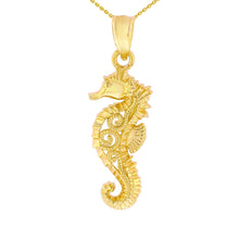Load image into Gallery viewer, CaliRoseJewelry 10k Filigree Seahorse Charm Pendant Necklace