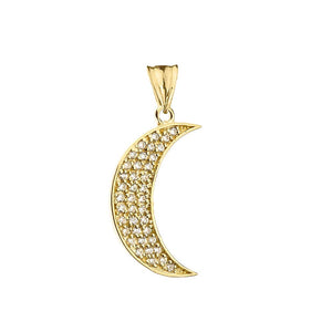 CaliRoseJewelry 14k Yellow Gold Crescent Moon Cubic Zirconia Pendant and Earrings Set