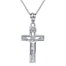 Load image into Gallery viewer, 10k White Gold INRI Crucifix Cross Catholic Jesus Pendant Necklace