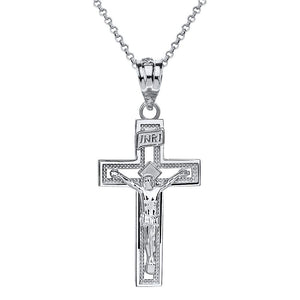 10k Gold INRI Crucifix Cross Catholic Jesus Pendant Necklace 1.12"