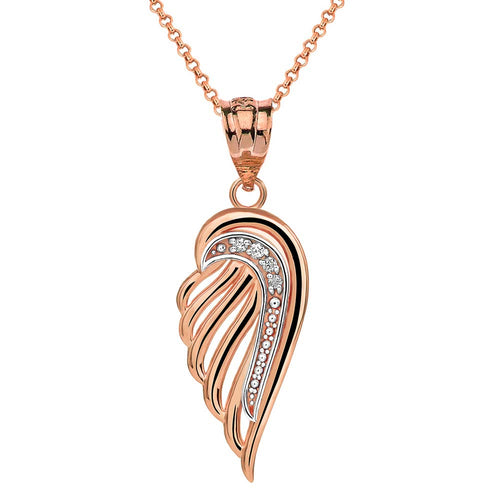 CaliRoseJewelry 10k Gold Feather Dainty Angel Wing Diamond Pendant Necklace