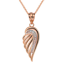 Load image into Gallery viewer, CaliRoseJewelry 14k Gold Feather Dainty Angel Wing Diamond Pendant Necklace