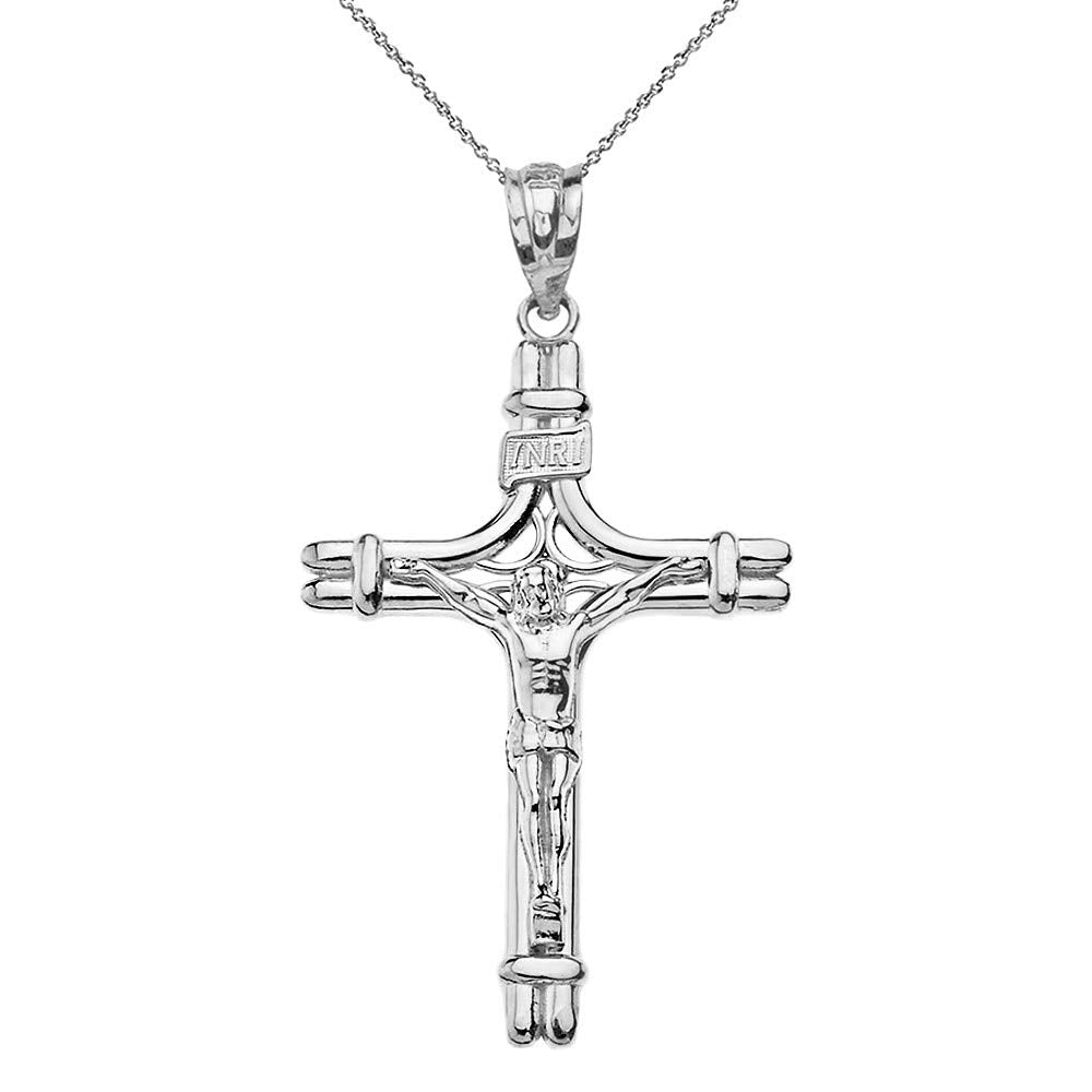 CaliRoseJewelry Sterling Silver INRI Crucifix Jesus on the Cross Pendant Necklace
