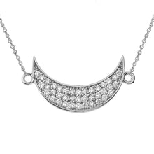 Load image into Gallery viewer, CaliRoseJewelry Sterling Silver Sideways Crescent Moon Cubic Zirconia Pendant Necklace