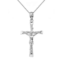 Load image into Gallery viewer, CaliRoseJewelry 14k White Gold Jesus on The Cross Crucifix Textured Pendant Necklace
