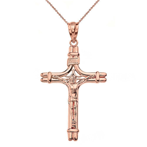 CaliRoseJewelry 10k Gold INRI Crucifix Jesus on the Cross Pendant Necklace