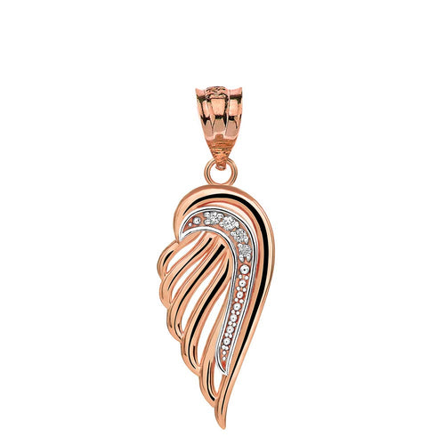 CaliRoseJewelry 10k Gold Feather Dainty Angel Wing Cubic Zirconia Pendant