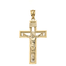 Load image into Gallery viewer, 14k Yellow Gold INRI Crucifix Cross Catholic Jesus Pendant