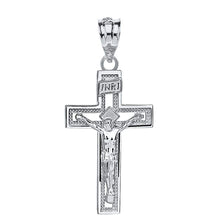 Load image into Gallery viewer, 10k White Gold INRI Crucifix Cross Catholic Jesus Pendant