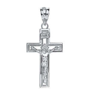 14k Gold INRI Crucifix Cross Catholic Jesus Pendant 1.65"