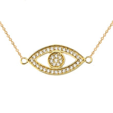 Load image into Gallery viewer, CaliRoseJewelry 14k Gold Sideways Evil Eye Cubic Zirconia Pendant Necklace