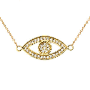 CaliRoseJewelry 14k Gold Sideways Evil Eye Diamond Pendant Necklace