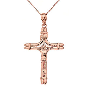 CaliRoseJewelry 14k Gold INRI Crucifix Jesus on the Cross Pendant Necklace