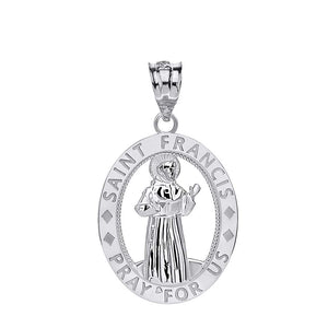 CaliRoseJewelry Sterling Silver Saint Francis of Assisi Pray for Us Oval Charm Pendant