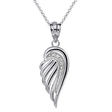 Load image into Gallery viewer, CaliRoseJewelry Sterling Silver Silver Feather Dainty Angel Wing Cubic Zirconia Pendant Necklace
