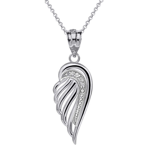 CaliRoseJewelry Sterling Silver Silver Feather Dainty Angel Wing Cubic Zirconia Pendant Necklace