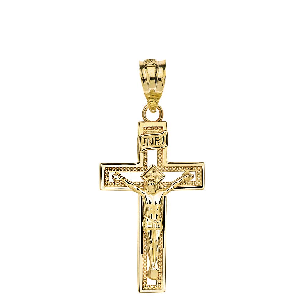 10k Yellow Gold INRI Crucifix Cross Catholic Jesus Pendant