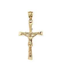 Load image into Gallery viewer, CaliRoseJewelry Yellow Gold Jesus on The Cross Crucifix Textured Pendant