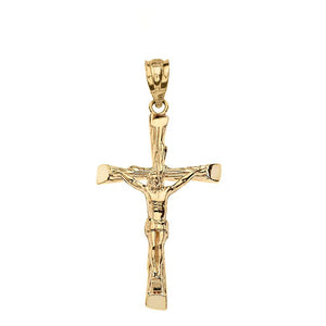 CaliRoseJewelry Yellow Gold Jesus on The Cross Crucifix Textured Pendant