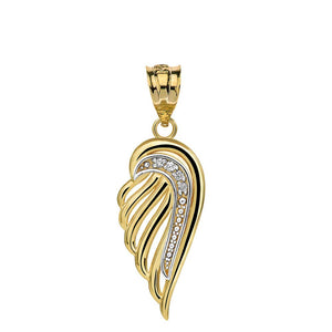 CaliRoseJewelry 10k Gold Feather Dainty Angel Wing Cubic Zirconia Pendant