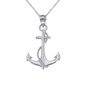 CaliRoseJewelry Sterling Silver Anchor Nautical Rope Sailor Navy Charm Pendant Necklace