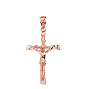 CaliRoseJewelry Rose Gold Jesus on The Cross Crucifix Textured Pendant