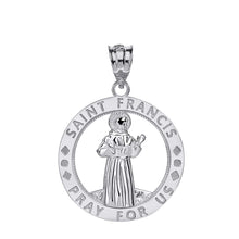 Load image into Gallery viewer, CaliRoseJewelry Sterling Silver Saint Francis of Assisi Pray for Us Round Charm Pendant