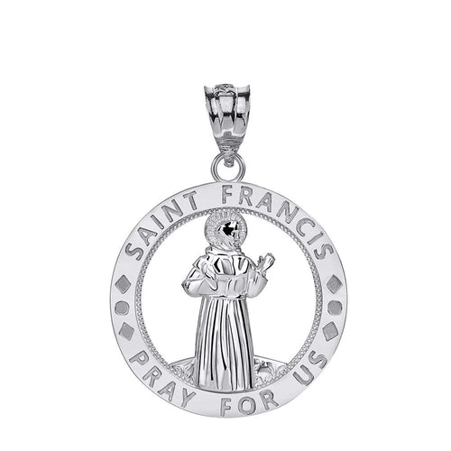 CaliRoseJewelry Sterling Silver Saint Francis of Assisi Pray for Us Round Charm Pendant