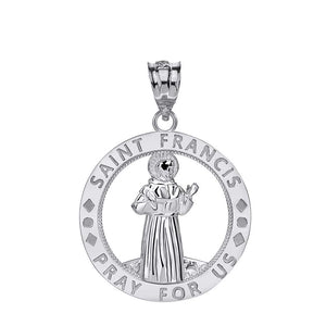 CaliRoseJewelry Sterling Silver Saint Francis of Assisi Pray for Us Round Charm Pendant