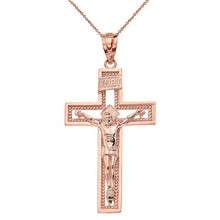 Load image into Gallery viewer, 10k Rose Gold INRI Crucifix Cross Catholic Jesus Pendant Necklace